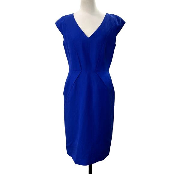 Calvin Klein Size 8 Shift Dress Linen Blend Knee Length Royal Blue Career Work - Picture 1 of 16